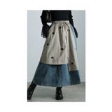 ベージュ | レトロに遊ぶモード感異素材デニムスカート レディース ファッション | Sawa a la mode