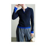 ネイビー | 1枚でこなれる重ね着風リブニットトップス レディース ファッション | Sawa a la mode