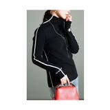 ブラック | エッジを加える配色ラインニットカットソー レディース ファッション | Sawa a la mode