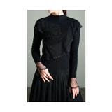 ブラック | フェミニンを醸し出すチュールレースニットカットソー レディース ファッション | Sawa a la mode