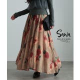 ベージュ | リッチな大人の花柄が舞うフレアスカート レディース ファッション | Sawa a la mode