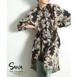 ブラック | 個性が宿る華やぎ花柄フリンジボタンシャツチュニック レディース ファッション | Sawa a la mode