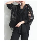 ブラック | 軽快なリズムを重ねるボタニカル柄チュールシャツ レディース ファッション | Sawa a la mode