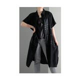 ブラック | 格子模様のチュニックシャツ レディース 羽織り | Sawa a la mode