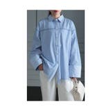 ネイビーストライプ | 個性で彩るチュールを重ねたオーバーシャツ レディース ファッション | Sawa a la mode