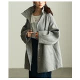 グレー | 風合い感じるシャギースタンドカラーミドルコート レディース ファッション | Sawa a la mode