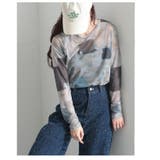 ブルー | ニュアンス柄でモード感を高めるメッシュカットソー レディース ファッション | Sawa a la mode