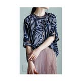 ネイビー | 個性着飾るレトロモダン幾何学カットソー レディース ファッション | Sawa a la mode