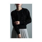 ブラック | 品よく煌めき重なるパール付きワッフルニット レディース ファッション | Sawa a la mode