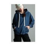 ブルー | 洒落感纏うオトナ顔デニムフーディートップス レディース ファッション | Sawa a la mode