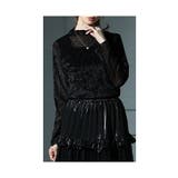 ブラック | 煌めきを身に纏うラインストーンベロアチュールカットソー レディース ファッション | Sawa a la mode