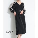 ブラック | 綺麗見えするMIXスタイル配色ラインワンピース レディース ファッション | Sawa a la mode