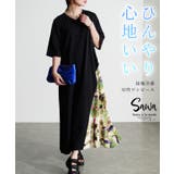 ブラック | ひんやり心地で快適にオリエンタル切替ワンピース レディース ファッション | Sawa a la mode