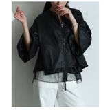 ブラック | ときめくトレンド感異素材ボリューム袖ブルゾン レディース ファッション | Sawa a la mode