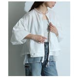 ホワイト | ときめくトレンド感異素材ボリューム袖ブルゾン レディース ファッション | Sawa a la mode