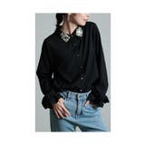 ブラック | ときめくビジューの贅沢さフリル袖ブラウス レディース ファッション | Sawa a la mode