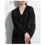ブラック | 立体ラインレースがリズムを加えるカーディガン レディース ファッション | Sawa a la mode