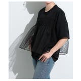 ブラック | 甘さ引き立つドット柄シフォン異素材カットソー レディース ファッション | Sawa a la mode