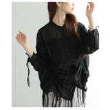 ブラック | ヘルシーな透け感を纏う袖リボンドロストシャツブラウス レディース ファッション | Sawa a la mode
