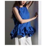 ブルー | 甘さ引き立つ裾ティアードフリルノースリーブ レディース ファッション | Sawa a la mode
