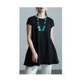ブラック | ペプラムの様にふんわり広がるワッフルニットチュニック レディース ファッション | Sawa a la mode