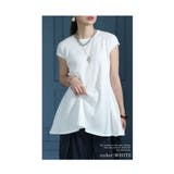 ホワイト | ペプラムの様にふんわり広がるワッフルニットチュニック レディース ファッション | Sawa a la mode