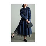 ネイビー | 着映えるきちんと感デニム風シャツワンピース レディース ファッション | Sawa a la mode