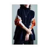 ネイビー | たちまち洒落感ブロック配色タートルニット レディース ファッション | Sawa a la mode