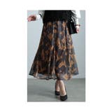 カーキ | 大人な華やぎ花柄メッシュフレアスカート レディース ファッション | Sawa a la mode