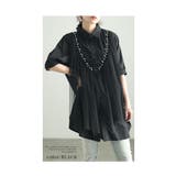 ブラック | 上品フェアリーが靡くレイヤード風チュールブラウス レディース ファッション | Sawa a la mode