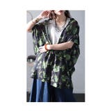 グリーン | 重なるニュアンスデザイン花柄シアーチュニックシャツ レディース ファッション | Sawa a la mode