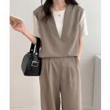 スキッパネックノースリーブブラウス&ウエストタックセミワイドパンツセットアップ | ABITOKYO | 詳細画像15