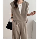 スキッパネックノースリーブブラウス&ウエストタックセミワイドパンツセットアップ | ABITOKYO | 詳細画像16