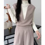 グレイッシュベージュ | スキッパネックノースリーブブラウス&ウエストタックセミワイドパンツセットアップ | ABITOKYO