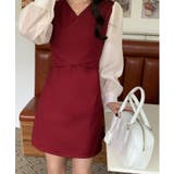 ブラック | ボリュームシフォン袖ドッキングチュニックワンピース | ABITOKYO