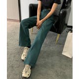 ハイウエストストレッチデニムセミワイドパンツ[品番
