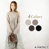 M-ベージュ | 編地切替オープンショルダーニット | A.NATALY