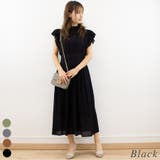 ブラック | フリルフレンチスリーブコットンワンピース | A.NATALY