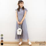 グレイッシュブルー | フリルフレンチスリーブコットンワンピース | A.NATALY