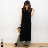 ブラック | 麻タッチ片畦ノースリワンピース | A.NATALY