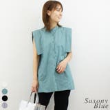 サクソニーブルー | スクエアショルダーカットノースリーブブラウス | A.NATALY