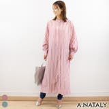ピンク | マルチストライプバンドカラーシャツワンピース | A.NATALY