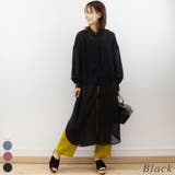 ブラック | バイカラーステッチガーゼロングシャツ | A.NATALY