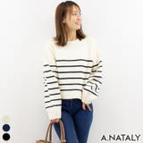 オフ×ブラック | アルパカタッチボーダークロップドニット | A.NATALY