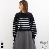 ブラック×オフ | アルパカタッチボーダークロップドニット | A.NATALY