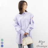 ブルー×オレンジ | マルチストライプ袖スリットシャツ | A.NATALY