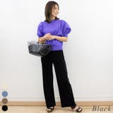 ブラック | 楊柳プリーツストレートパンツ | A.NATALY