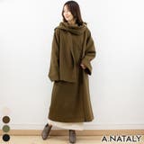 ゴールドオリーブ | ビッグストール付ノーカラーコート | A.NATALY