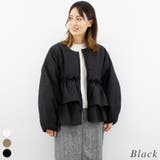 ブラック | ふくれジャガード中綿フリルジャケット | A.NATALY