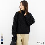ブラック | ダイヤ柄ケーブルハイネックプルオーバー | A.NATALY